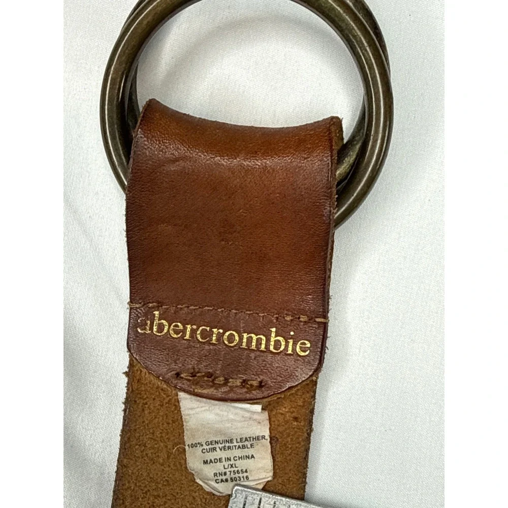 Abercrombie Brown Woven Leather Belt Double O-Ring Buckle L/XL Boho Vintage